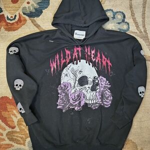No Boundaries Black Skull Hoodie with Purple Accents
